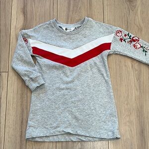 PL Kids Gray and Red Sweatshirt Dress with Floral Embroidery